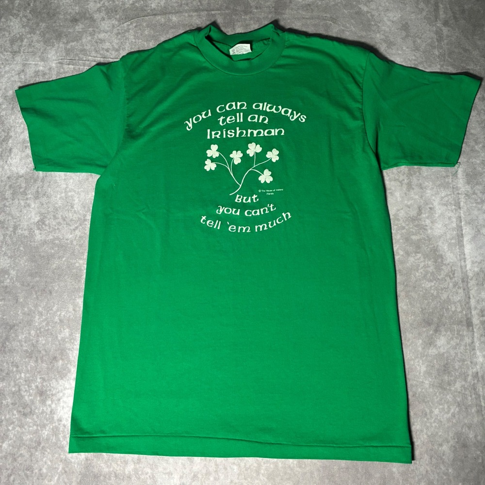 Vintage 80s  Hanes Fifty-Fifty Irish Graphic T-Shirt Green Single Stitch USA L